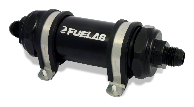 Fuelab 82812-1 FITS 828 In-Line Fuel Filter Long -8AN In/Out 40 Micron StainlessBlack