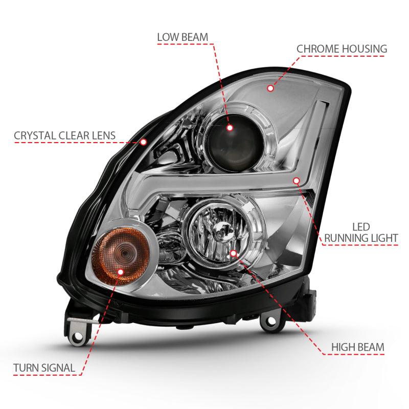 ANZO 121557 -  FITS: 2003-2007 Infiniti G35 Projector Headlight Plank Style Black (HID Compatible, No HID Kit )