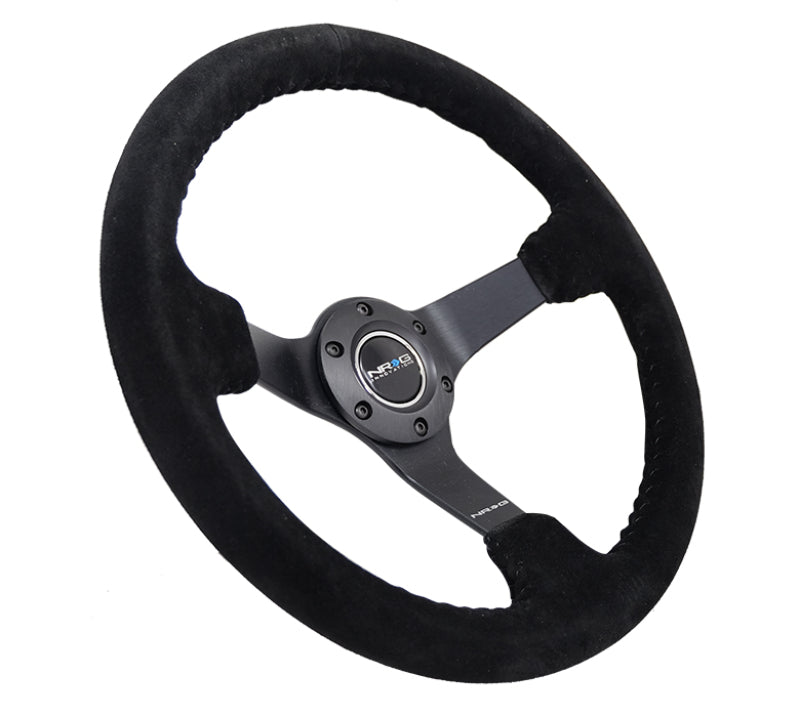 NRG RST-036MB-S-BK - Reinforced Steering Wheel (350mm / 3in. Deep) Blk Suede/Blk Bball Stitch w/5mm Matte Black Spoke