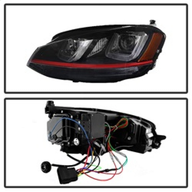 SPYDER 5080592 - Spyder Volkswagen Golf VII 14-16 Projector Headlights DRL LED Red Stripe Blk PRO-YD-VG15-RED-DRL-BK