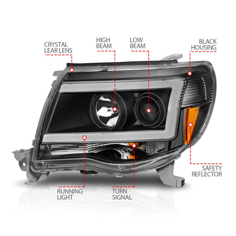 ANZO 111517 -  FITS: 05-09 Toyota Tacoma Projector Light Bar Style Headlights w/ C Light Bar