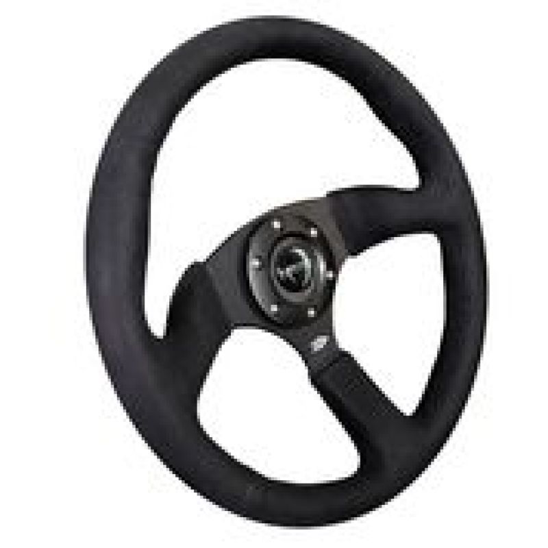 NRG Reinforced Steering Wheel (350mm / 2.5in. Deep)Blk Alcantara Comfort Grip w/4mm Matte Blk Spokes - free shipping - Fastmodz