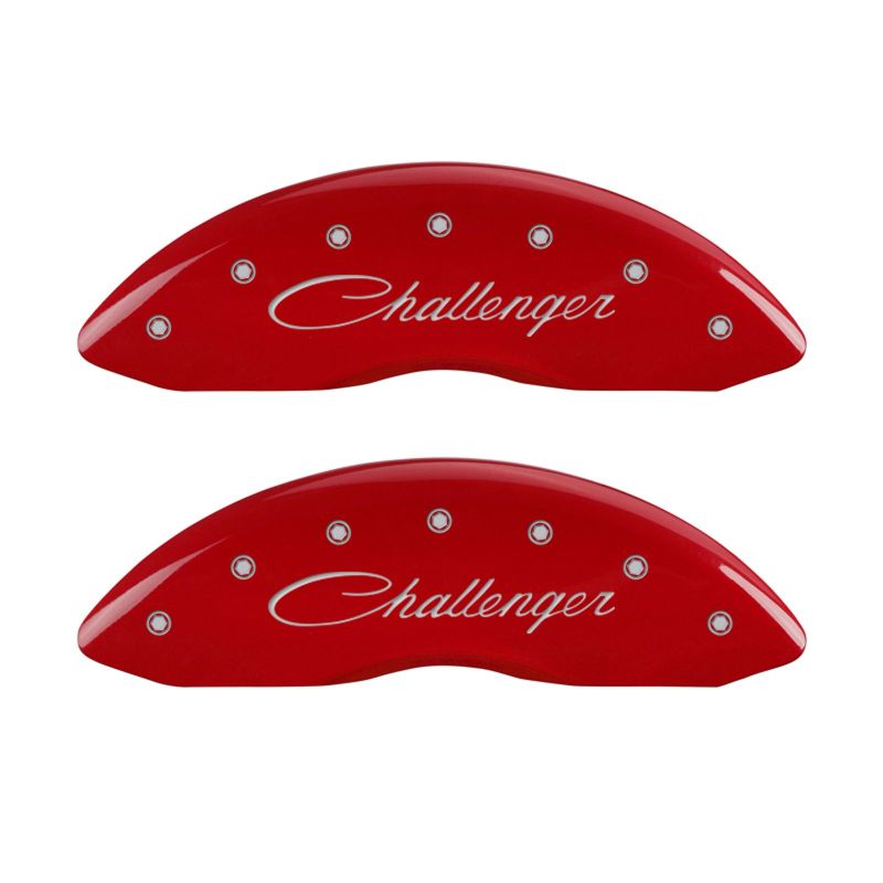 MGP 12181SCLSRD FITS 4 Caliper Covers Engraved Front & Rear Cursive/Challenger Red finish silver ch