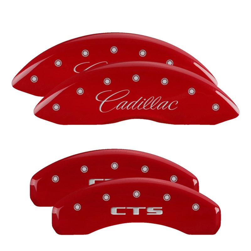 MGP 35013SCTSRD - 4 Caliper Covers Engraved Front Cursive/Cadillac Engraved Rear CTS Red finish silver ch