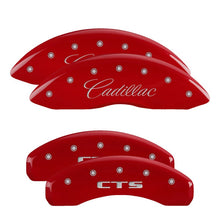 Load image into Gallery viewer, MGP 35013SCTSRD - 4 Caliper Covers Engraved Front Cursive/Cadillac Engraved Rear CTS Red finish silver ch