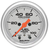 AutoMeter 4371 - Autometer Ultra-Lite 52mm 0-100 PSI Fuel Pressure w/ Peak Memory Warning Gauge