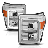 ANZO 111407 FITS: 11-16 Ford F-250/F-350/F-450 Projector Headlights w/ Plank Style Switchback Chrome w/Amber