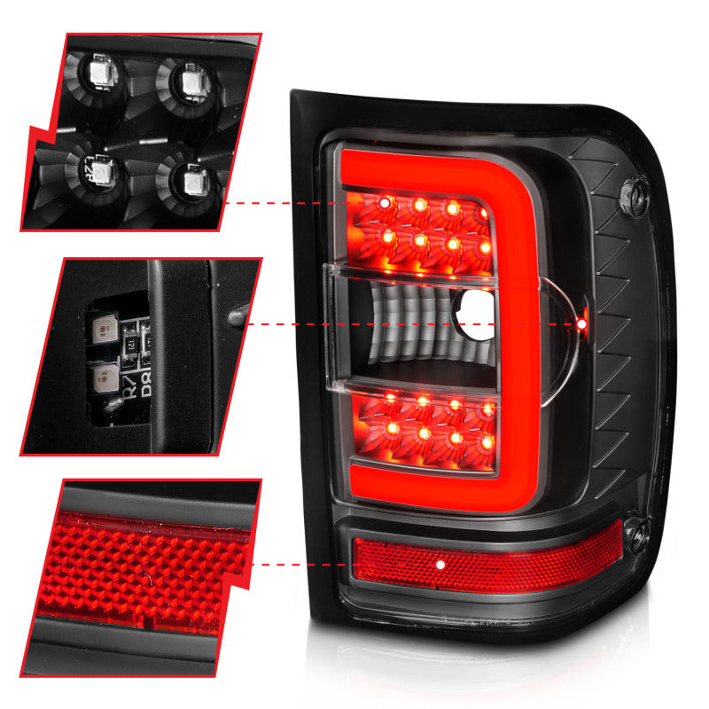 ANZO 311390 -  FITS: 2001-2011 Ford Ranger LED Tail Lights w/ Light Bar Black Housing Clear Lens