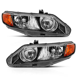 ANZO 121547 FITS 121547 - FITS: 2006-2011 Honda Civic 4 Door Crystal Headlight Black Amber (OE Replacement)
