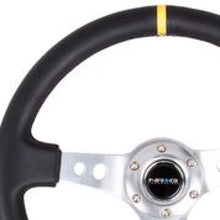 Load image into Gallery viewer, NRG RST-006SL-Y - Reinforced Steering Wheel (350mm / 3in. Deep) Blk Leather w/Circle Cut Spokes &amp; Single Yellow CM