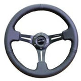 NRG RST-018R - Reinforced Steering Wheel (350mm / 3in. Deep) Black Leather w/ Black Stitching