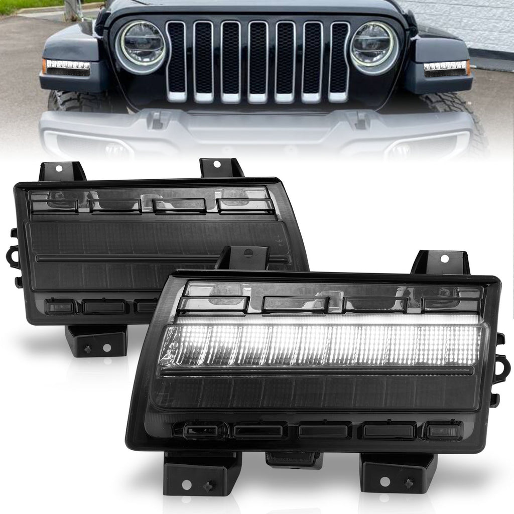 ANZO 511087 -  FITS: 2018-2021 Jeep Wrangler LED Side Markers Chrome Housing Smoke Lens w/ Seq. Signal Low Config