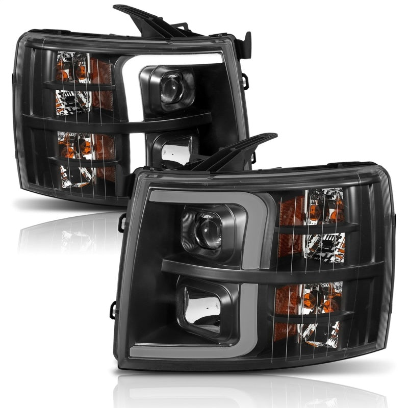 ANZO - [product_sku] - ANZO 07-13 Chevrolet Silverado 1500 Plank Style Projector Headlights Black w/ Amber - Fastmodz