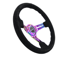 Load image into Gallery viewer, NRG RST-018S-MCBS - Reinforced Steering Wheel (350mm / 3in. Deep) Blk Suede/Blk Stitch w/Neochrome Slits