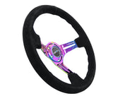 NRG RST-018S-MCBS - Reinforced Steering Wheel (350mm / 3in. Deep) Blk Suede/Blk Stitch w/Neochrome Slits