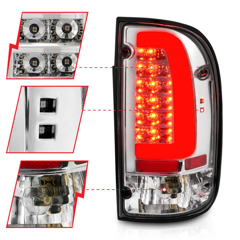 ANZO 311355 FITS: 1995-2004 Toyota Tacoma LED Taillights Chrome Housing Clear Lens (Pair)