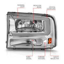 Load image into Gallery viewer, ANZO 111550 FITS 111550 FITS 99-04 Ford F250/F350/F450/Excursion (excl. 99) Crystal Headlightsw/ Light Bar Chrome Housing