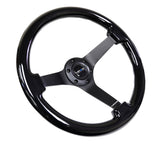 NRG RST-036BK-BK - Reinforced Steering Wheel (350mm / 3in. Deep) Black w/Black Chrome Solid 3-Spoke Center