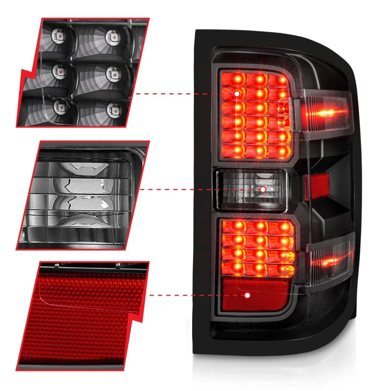 ANZO 311423 FITS 15-19 Chevy Silverado 2500HD/3500HD (Factory Halogen Only) LED Tail Lights Black w/Clear Lens