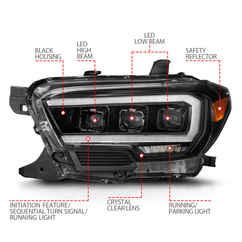ANZO 111562 FITS 16-22 Toyota Tacoma SR/SR5 ONLY Full LED Proj Headlights w/Light Bar Seq. Blk w/Initiation Lgt