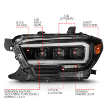 Load image into Gallery viewer, ANZO 111562 FITS 16-22 Toyota Tacoma SR/SR5 ONLY Full LED Proj Headlights w/Light Bar Seq. Blk w/Initiation Lgt