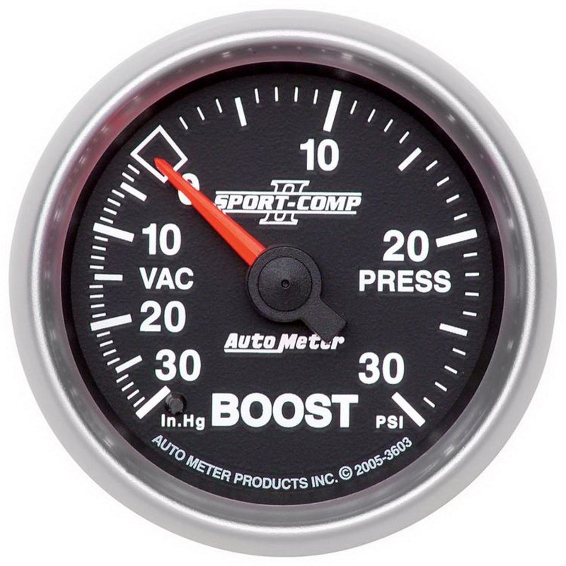 AutoMeter 3603 - Autometer Sport-Comp II 52mm 30 PSI Mechanical Boost Vacumm Gauge