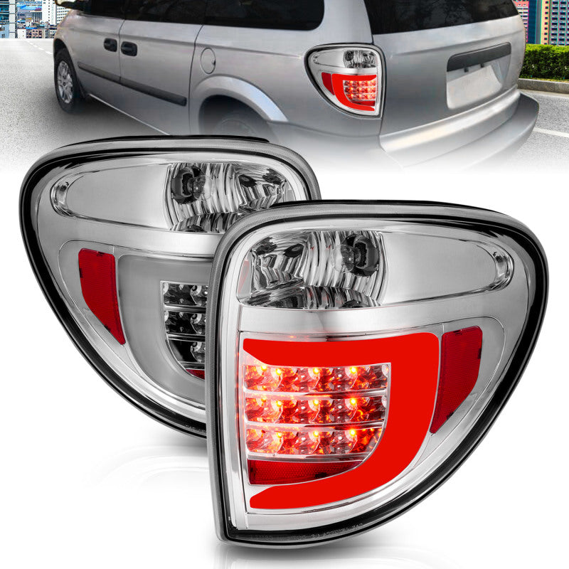 ANZO 311367 FITS 2004-2007 Dodge Grand Caravan LED Tail Lights w/ Light Bar Chrome Housing Clear Lens