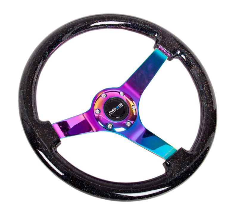 NRG RST-036BSB-MC - Reinforced Steering Wheel (350mm / 3in. Deep) Classic Blk Sparkle w/4mm Neochrome 3-Spoke Center