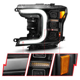 ANZO 111519 FITS: ANZO 18-20 Ford F-150 Full Led Projector Light Bar Headlights Black Amber