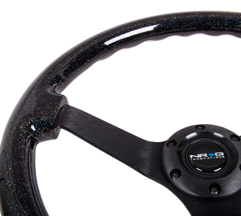 NRG RST-036BSB-BK - Reinforced Steering Wheel (350mm / 3in Deep) Classic Blk Sparkle Wood Grain w/Blk 3-Spoke Center