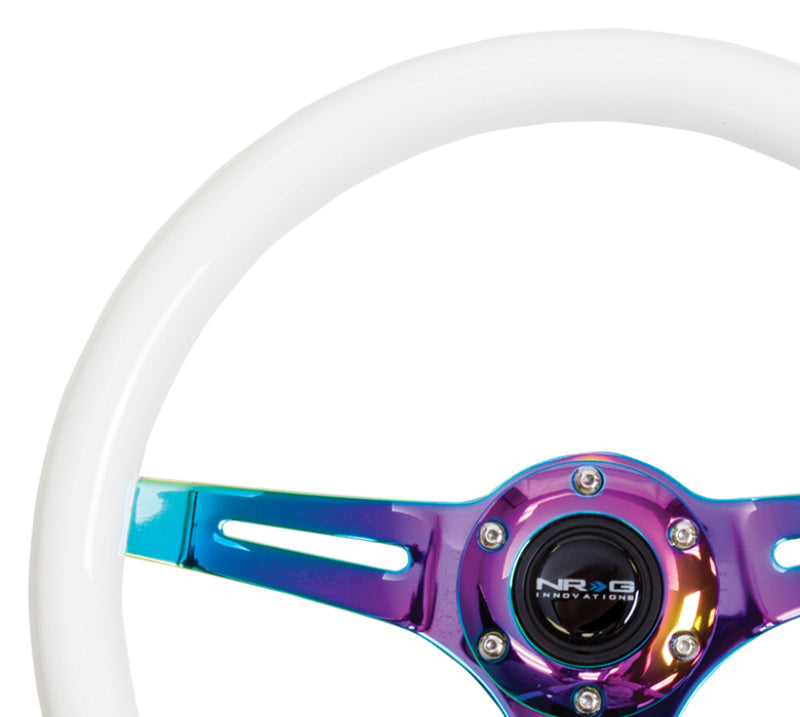 NRG ST-015MC-GL - Classic Wood Grain Steering Wheel (350mm) Glow-N-The-Dark Green Grip w/Neochrome 3-Spoke Center