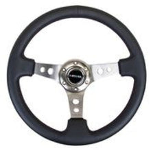 Load image into Gallery viewer, NRG Reinforced Steering Wheel (350mm / 3in. Deep) Blk Leather w/Gunmetal Circle Cutout Spokes - free shipping - Fastmodz