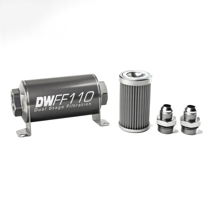 DeatschWerks 8-03-110-100K-8 - Stainless Steel 8AN 100 Micron Universal Inline Fuel Filter Housing Kit (110mm)