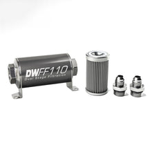 Load image into Gallery viewer, DeatschWerks 8-03-110-100K-8 - Stainless Steel 8AN 100 Micron Universal Inline Fuel Filter Housing Kit (110mm)