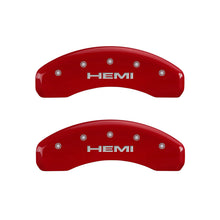 Load image into Gallery viewer, MGP 55001SHEMRD - 4 Caliper Covers Engraved Front &amp; Rear Hemi Red finish silver ch