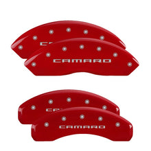 Load image into Gallery viewer, MGP 14240SCA5RD - 4 Caliper Covers Engraved Front &amp; Rear Gen 5/Camaro Red finish silver ch