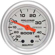 Load image into Gallery viewer, AutoMeter 4308 - Autometer Ultra-Lite 52mm 30 IN HG/45 PSI Mechanical Boost/Vacuum Gauge