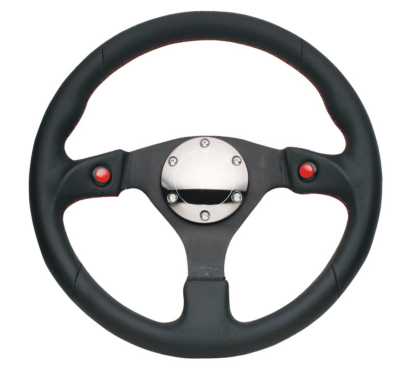 NRG RST-007R - Reinforced Steering Wheel (320mm) Blk Leather w/Dual Buttons