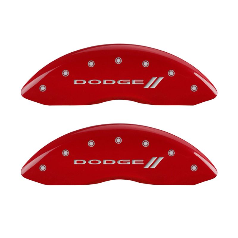 MGP 12181SDD3RD FITS 4 Caliper Covers Engraved Front & Rear With stripes/Dodge Red finish silver ch