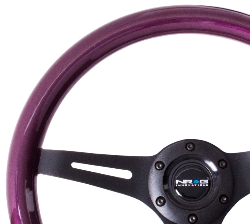 NRG ST-015BK-PP - Classic Wood Grain Steering Wheel (350mm) Purple Pearl/Flake Paint w/Black 3-Spoke Center