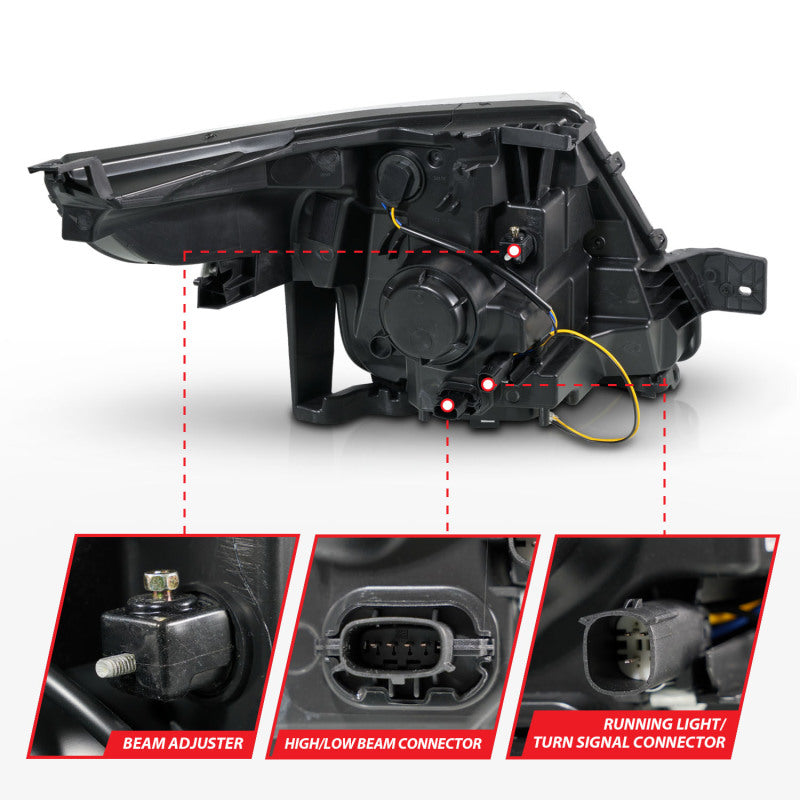 ANZO 111575 FITS 11-15 Ford Explorer (w/Factory Halogen HL Only) Projector Headlights w/Light Bar Black Housing
