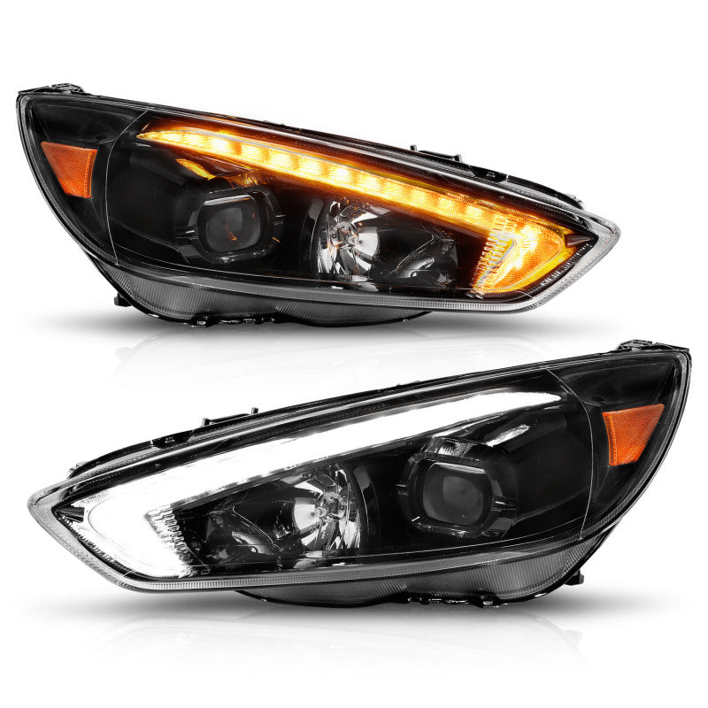 ANZO 121564 FITS 15-18 Ford Focus Projector Headlightsw/ Light Bar Switchback Black Housing