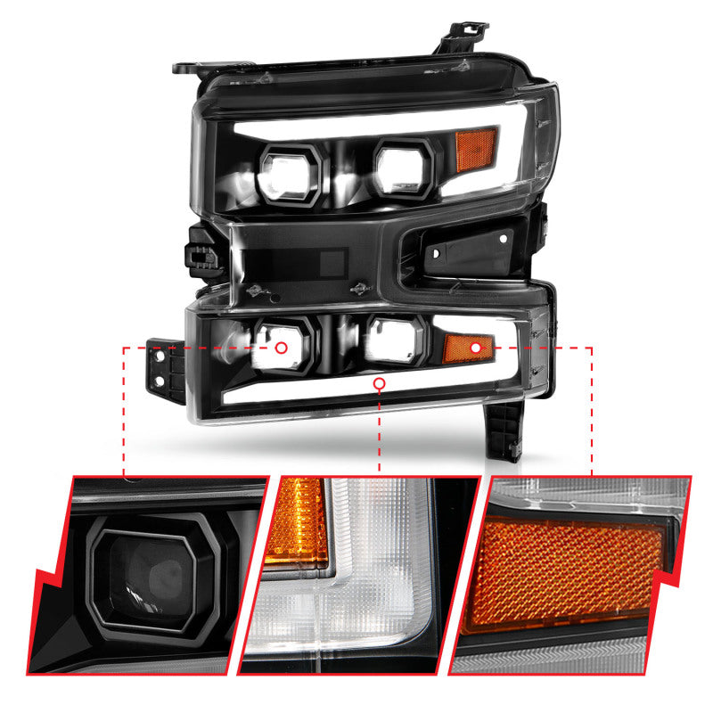 ANZO 111566-R FITS 19-22 Chevrolet Silverado 1500 LED Proj HL w/Lgt Bar SwBk Seq. Blk w/In. LightPassenger Side