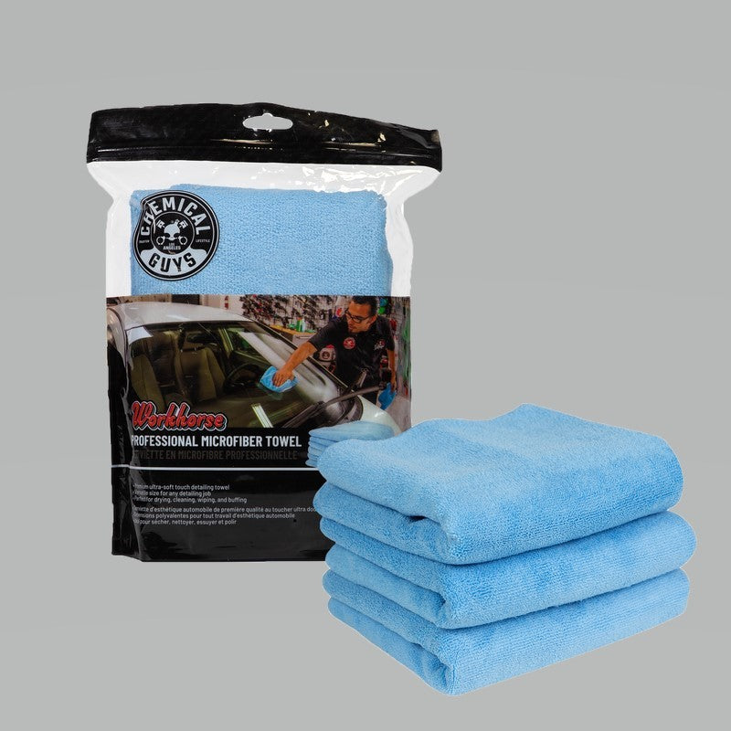 Chemical Guys MICBLUE03 - Workhorse Professional Microfiber Towel16in x 16inBlue3 Pack