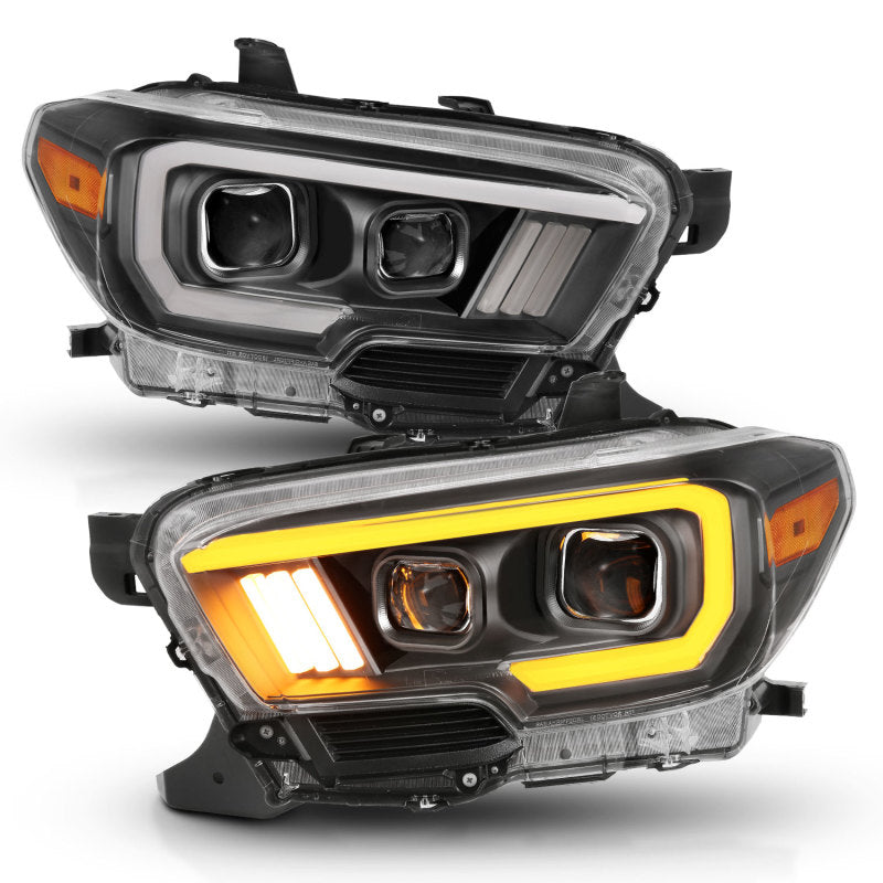 ANZO - [product_sku] - ANZO 2016-2017 Toyota Tacoma Projector Headlights w/ Plank Style Switchback Black w/ Amber w/ DRL - Fastmodz