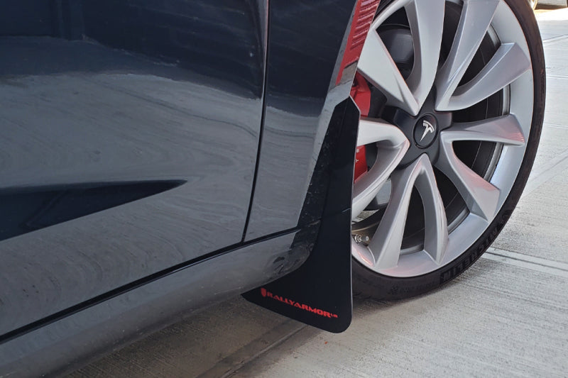 Rally Armor MF62-UR-BLK/RD FITS: 17+ Tesla Model 3 UR Black Mud Flap w/ Red Logo