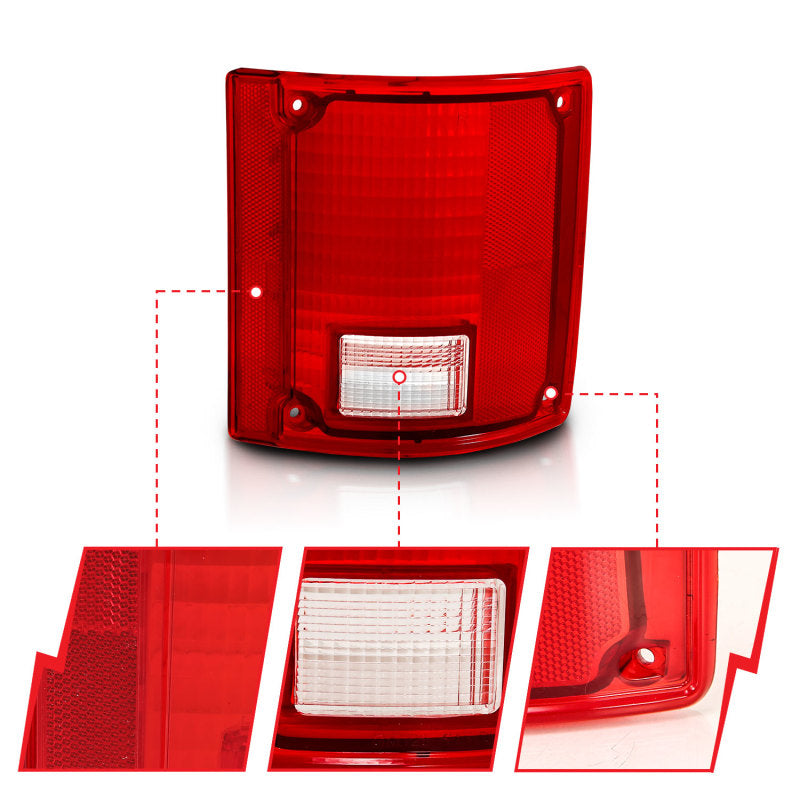 ANZO 311317 FITS 1978-1991 Chevy Blazer Taillight Red/Clear Lens w/o Chrome Trim Fleetside (OE Replacement)