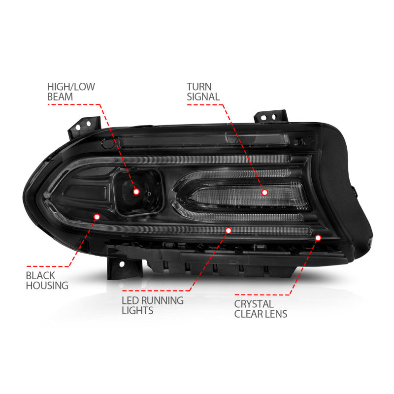 ANZO 121559 FITS: 2015-2018 Dodge Charger Projector Headlights Plank Style Black