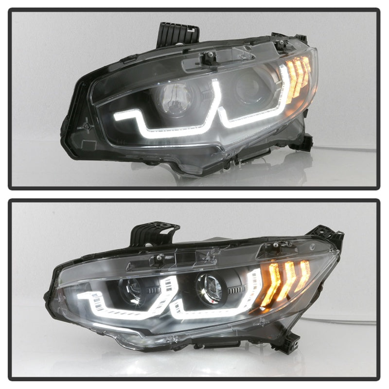 SPYDER 5086099 - Spyder 16-18 Honda Civic 4Dr w/LED Seq Turn Sig Lights Proj HeadlightBlackPRO-YD-HC16-SEQ-BK