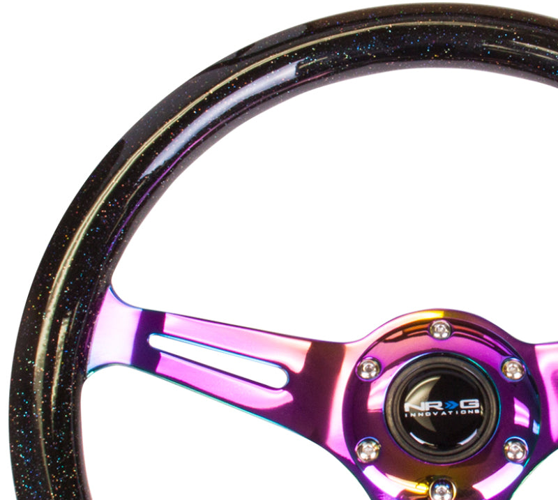 NRG ST-015MC-BSB - Classic Wood Grain Steering Wheel (350mm) Black Sparkle/Galaxy Color w/Neochrome 3-Spoke